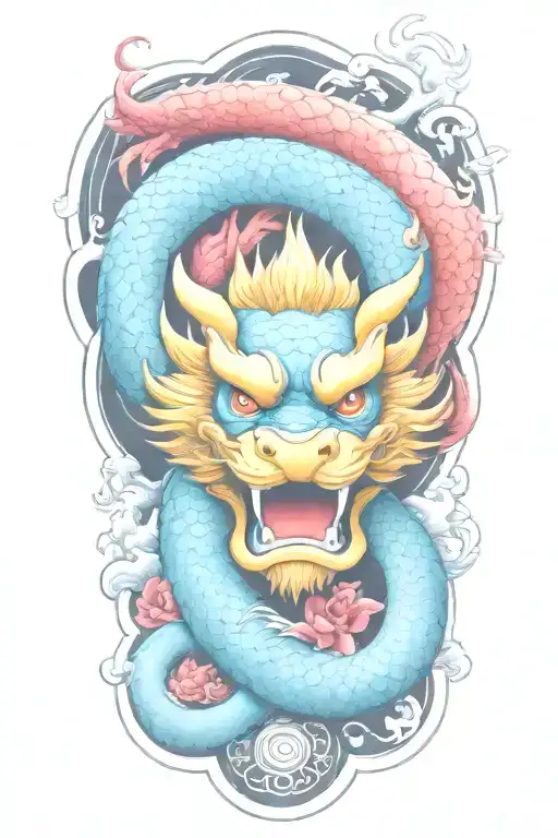 Floral Japanese Tattoo With Dragon And Water