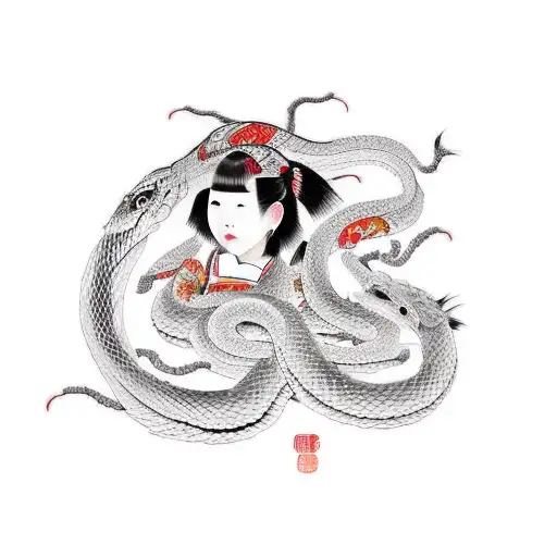 Japanese Girl With Snake