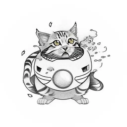 Small Yellow Cat Sitting In A Pokemon Ball