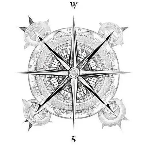 A Compass Rose With Intricate Details And Waves Surrounding It