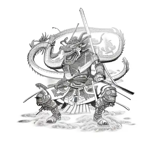 A Samurai Warrior Battling A Dragon In A Video Game-inspired Setting