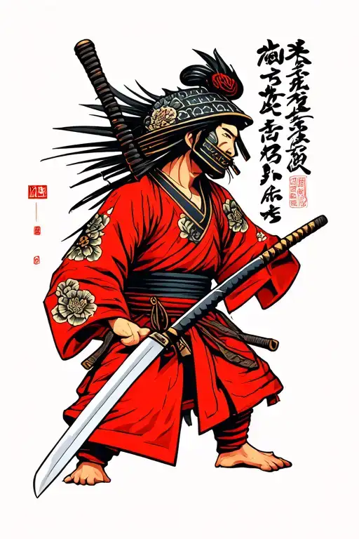 Japanese Modern Samurai With Katana And Nankurunaisa Word On The Side Of The Katana