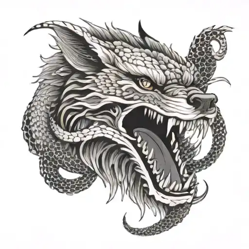 Wolf And Snake Coiled