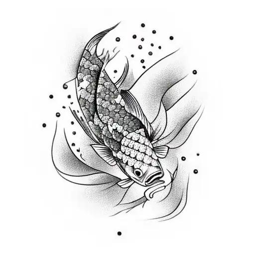 Black And White Koi Fish With Geometric Pattern