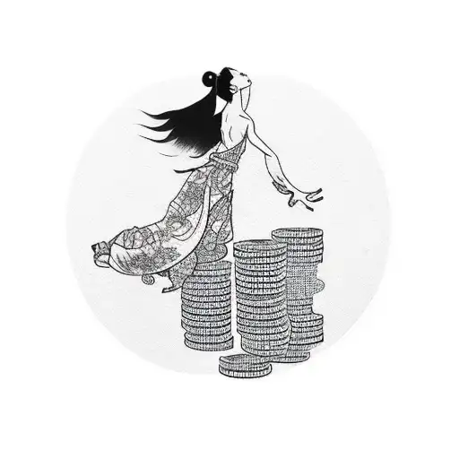 A Silhouette Of A Woman Dancing On Top Of A Stack Of Money