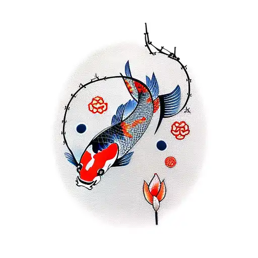 Koi Fish Tattoo Around Barbed Wire
