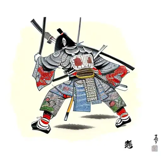 Samurai With Blooded Katana Walking Away After Winning A Fight