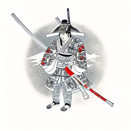 Samurai With Blooded Katana Looking For Peace
