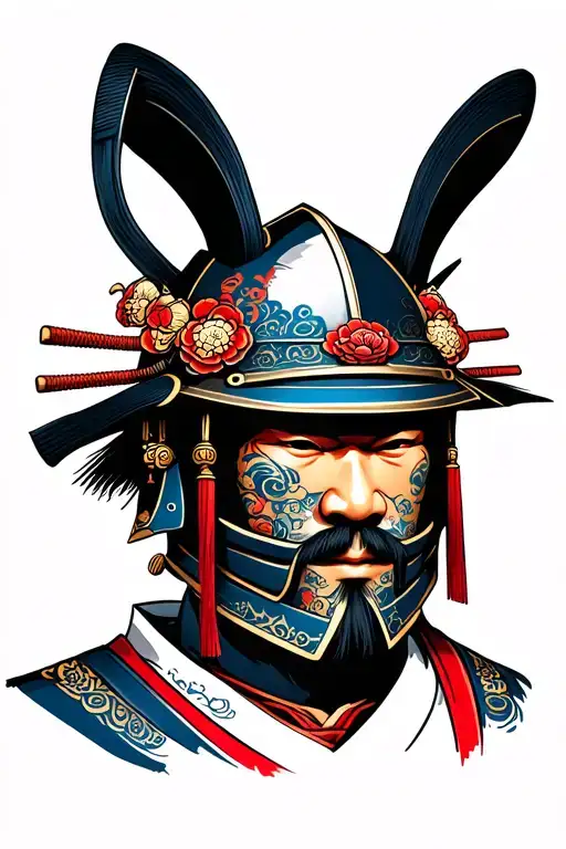 Samurai Face With Helmet Adorned With Intricate