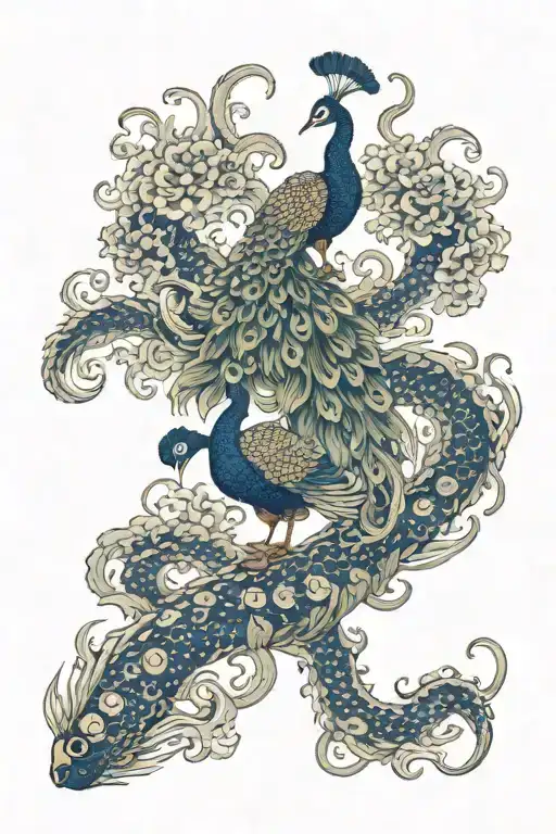 Peacock And Hydra Dragon With 3 Heads