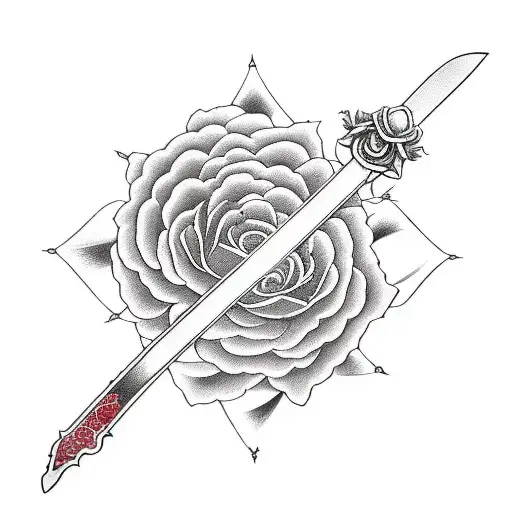 Sword In The Middle With Two Roses And Thornes