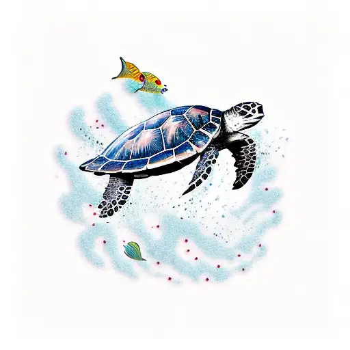 A Majestic Sea Turtle Swimming Through A Vibrant Coral Reef