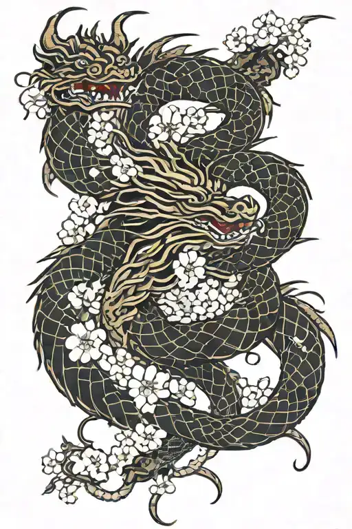 Dragon And Cherry Blossom Branch