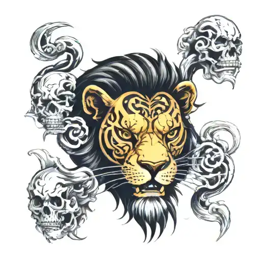 Lion Half Faced With A Skull