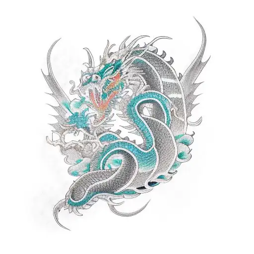 Asian Dragon Intertwined With Computer Code
