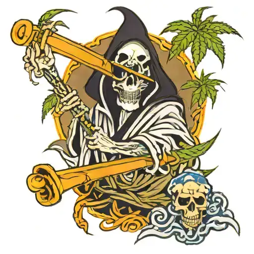 Grim Reaper Decorated With Cannabis