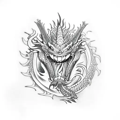 Dragon With Nife In The Mouth