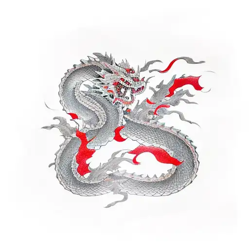 A Japanese Dragon Red On Oldschool Style