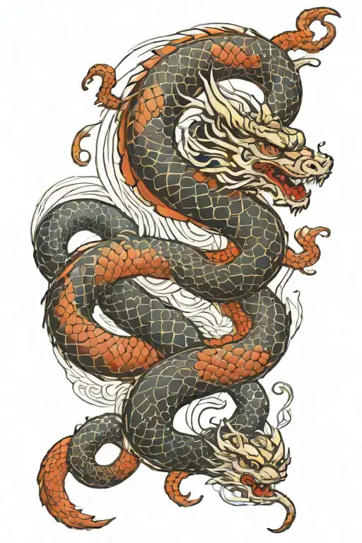 Dragon And Snake Intertwined Symbolizing The Client's Love For Each Other