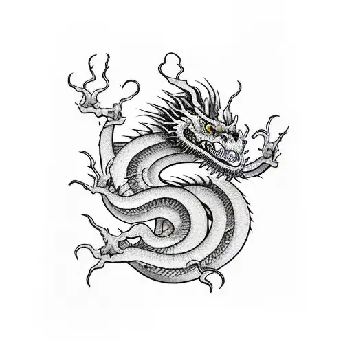 Long Arm Dragon With Lightning As Fine Lines