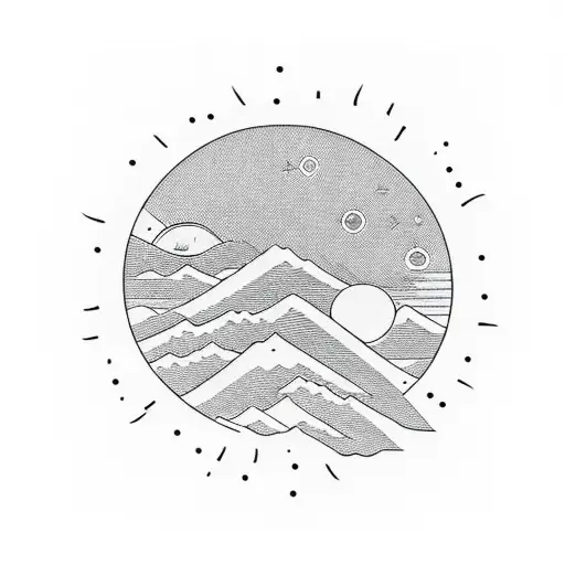 Mountains With Sun And Palm Trees