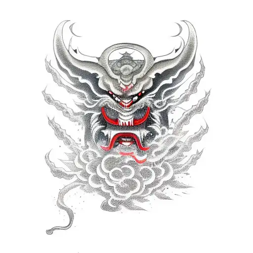 Japanese Demon With A Smoke Wrapping Around It Going Through It's Mouth