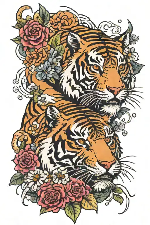 Tiger And Flowers