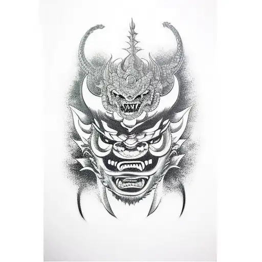 Oni Mask With Dragon Wrapped Around It