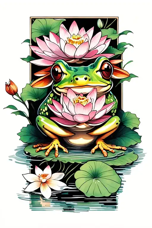 Frog And Lotus Flowers