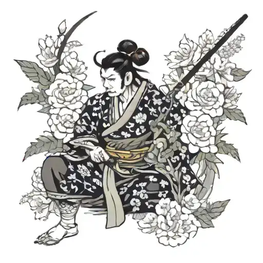 Samurai With Flowers Growing