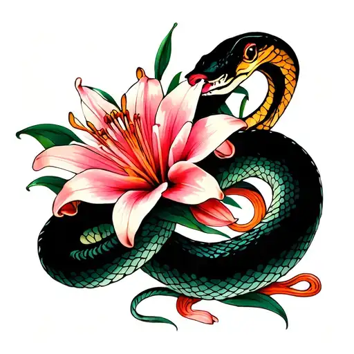 Spider Lily And Snake With Flowers