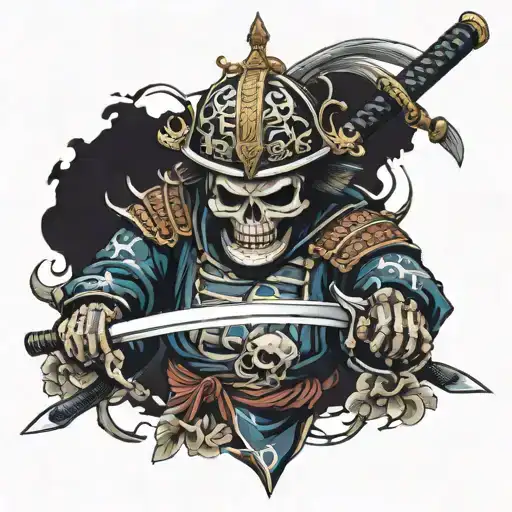 Skull Samurai Warriors Take Sword Katana
