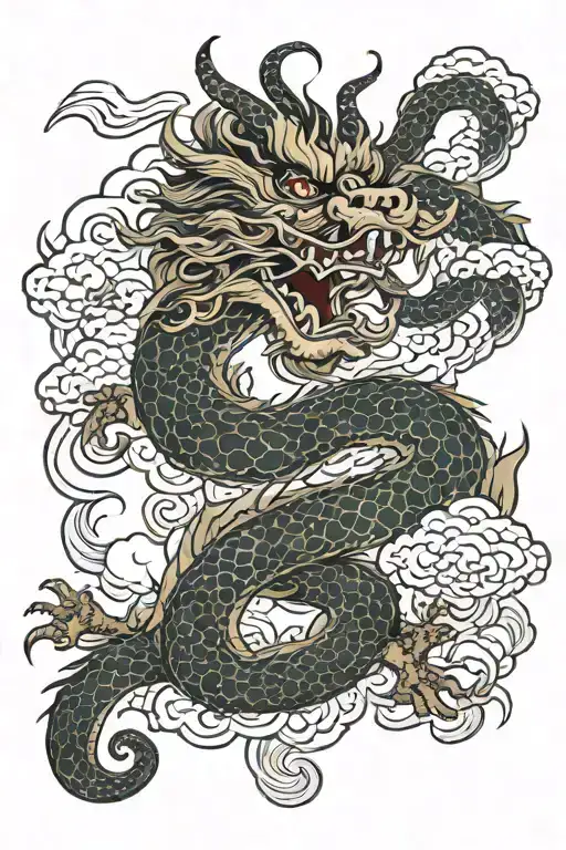 Chinese Dragon Surrounded By Clouds