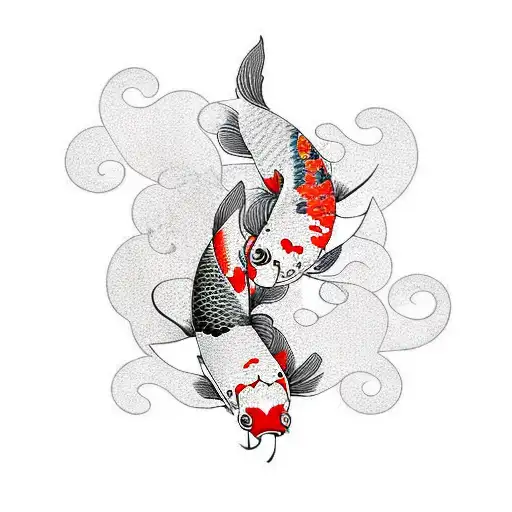 Koi Fish With Cherry Blossom Flowers