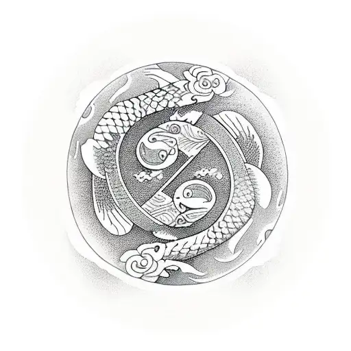 Koi Fish Yin And Yang Flowers