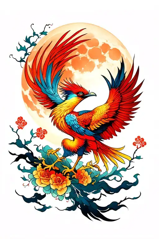 Phoenix And Full Moon Shining