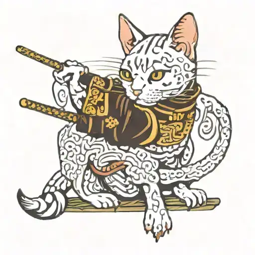 Oriental Cat Samurai Sword