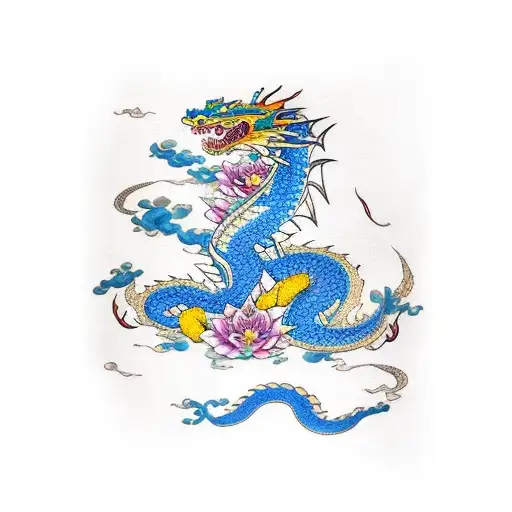 Dragon And Flowers Sleeve With Cobra - Sleeve