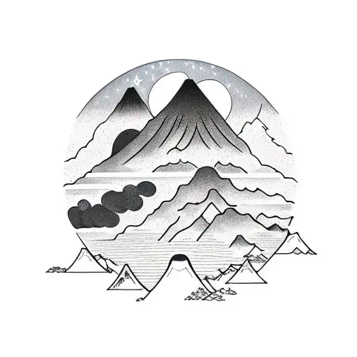Mountain Range With 3 Stars Above