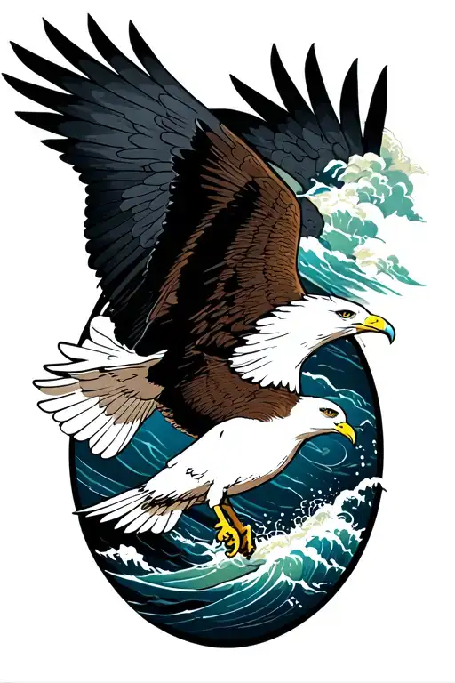 American Eagle Fighting A Seagull Soaring