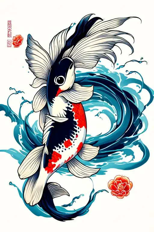 Koi Fish Swimming Upstream