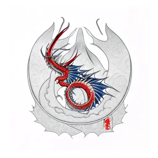 Red Dragon With Maple Leaves