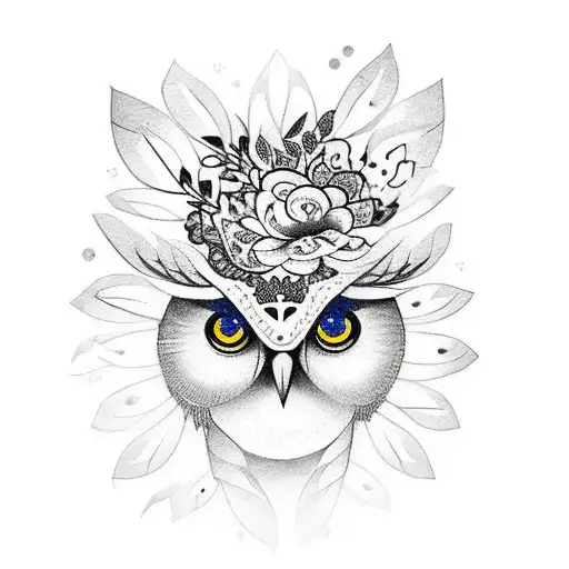 Woman's Face With An Owl Head-dress Surrounded By Butterflies And Flowers And Mandalas