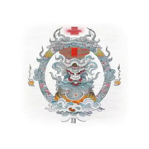 Chinese Guardian Lions With Sakura Blossoms And Beautiful Colours A Little Bit Aggressive Looking