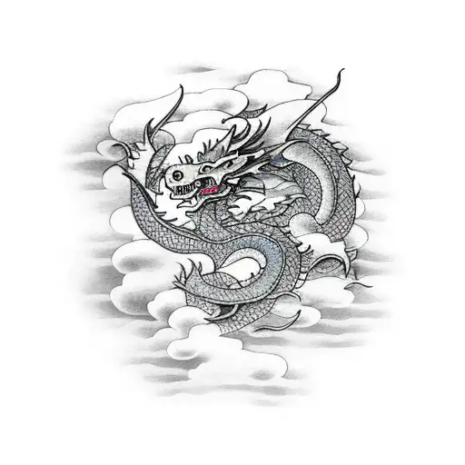 Dragon Emerging From Clouds