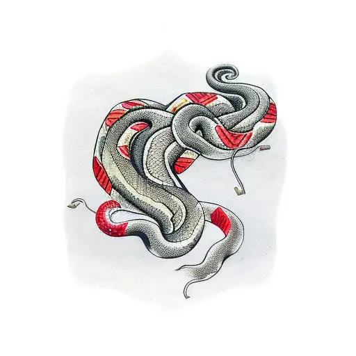 Snake With Pomegrande On A Dried Tree