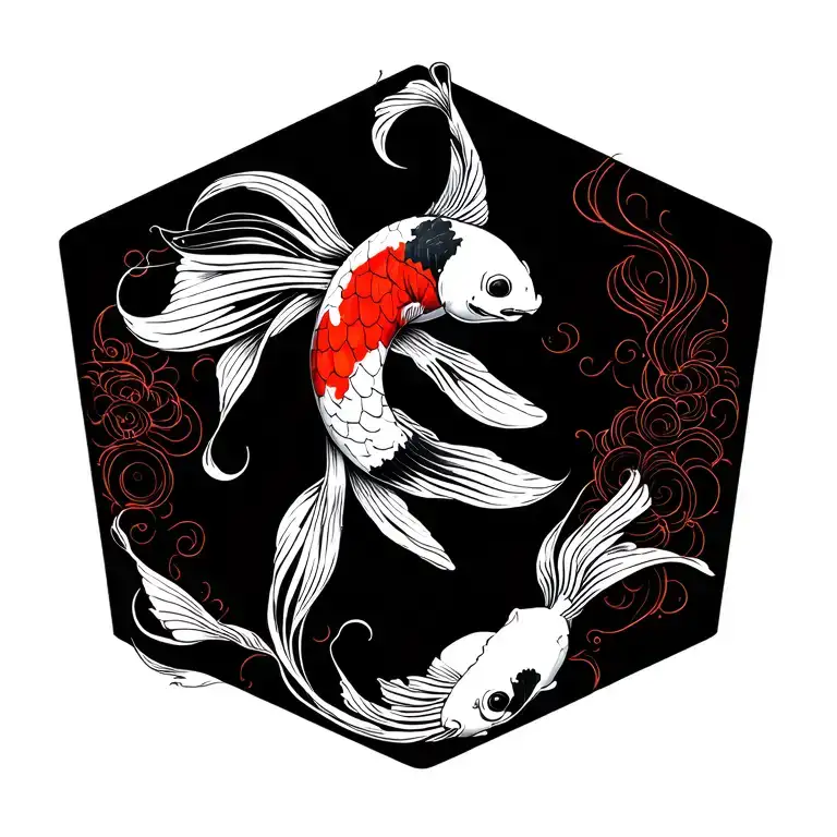 Black And White Koi With Colorfull Backround