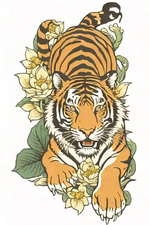 Tiger With Lotus Flower