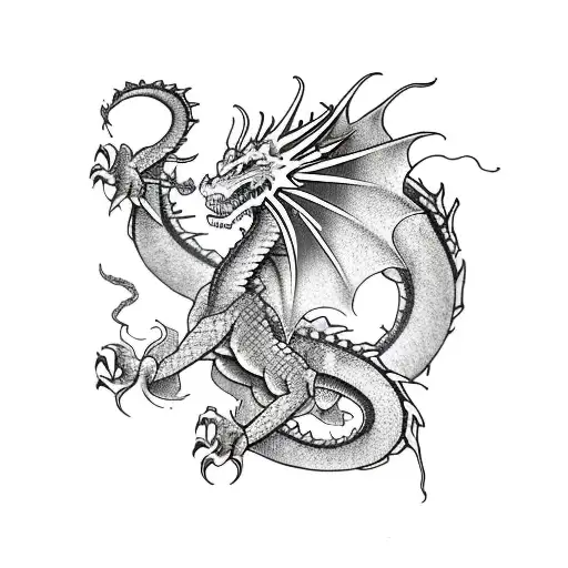 A Mystical Dragon Intertwined With A Traditional Japanese War Flag