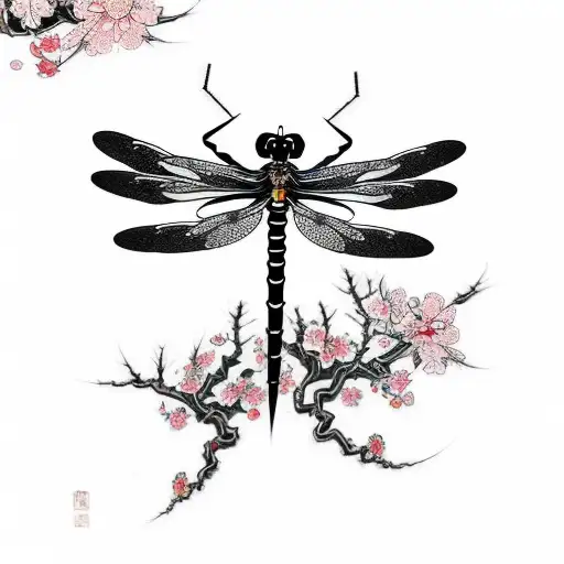 Cherry Blossom Dragonfly Death Pain Grief Noose Ink Splatter Blood
